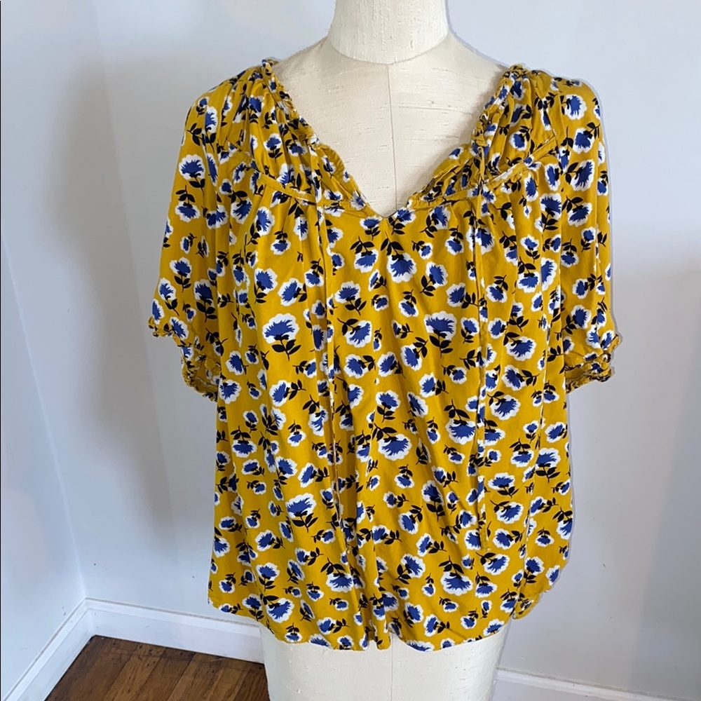 Dip Yellow Short Sleeve Smocked Blouse